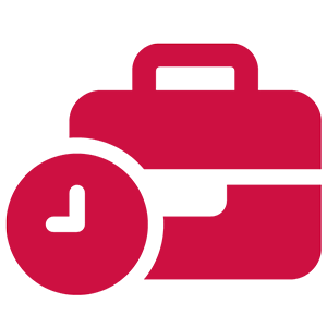 Red briefcase icon with clock